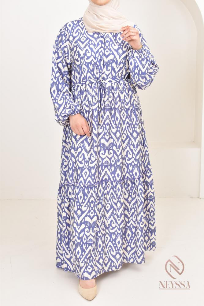 Langes Kleid mit Leineneffekt YILDIZ Blau