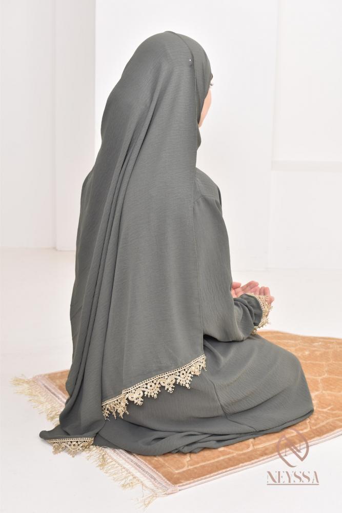 Abaya hijab intégré dentelles