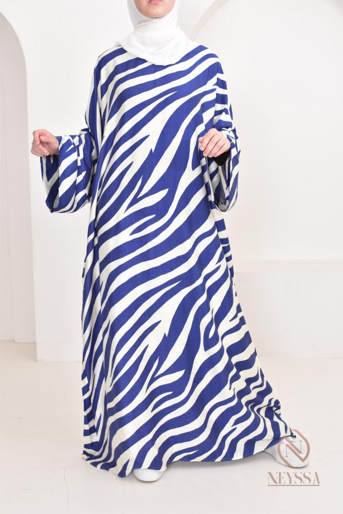 Long dress linen effect large size ZOHRA Blue