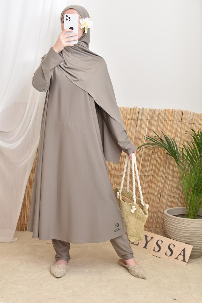 Langer Burkini mit Hijab BAHREIN Dunkel Taupe