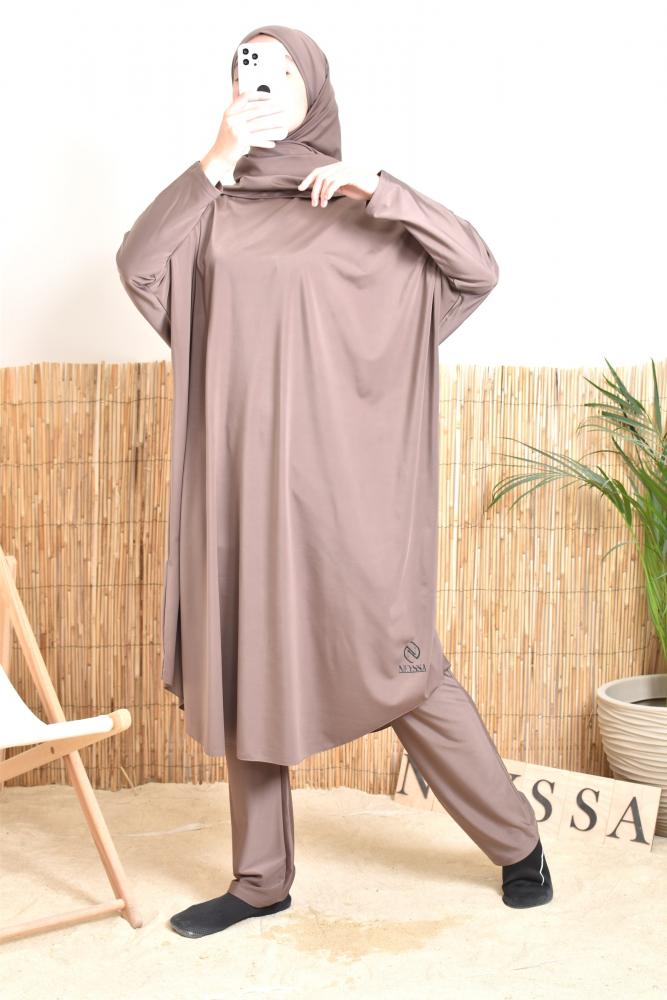 Burkini large butterfly MAJORQUE dark taupe