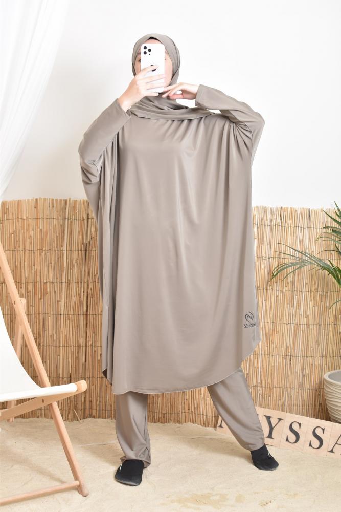 Burkini grande taille papillon MAJORQUE taupe