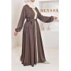 Langes besticktes Kleid Emine Beige