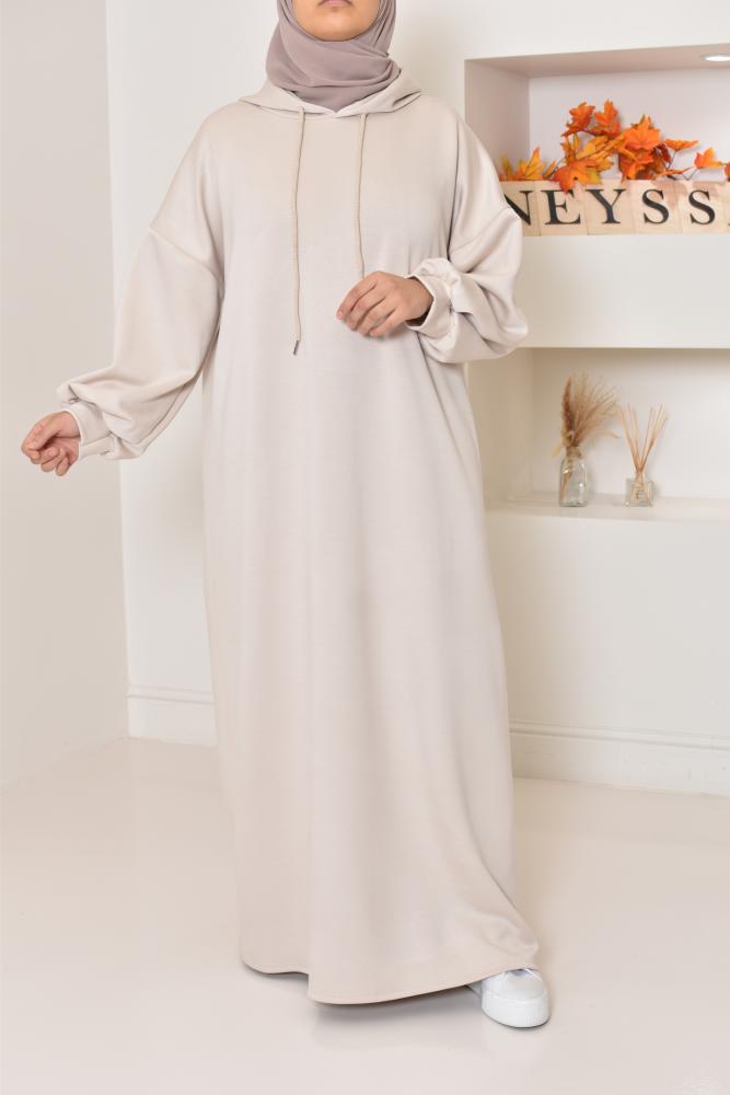 Beige hooded sweater dress AMALY