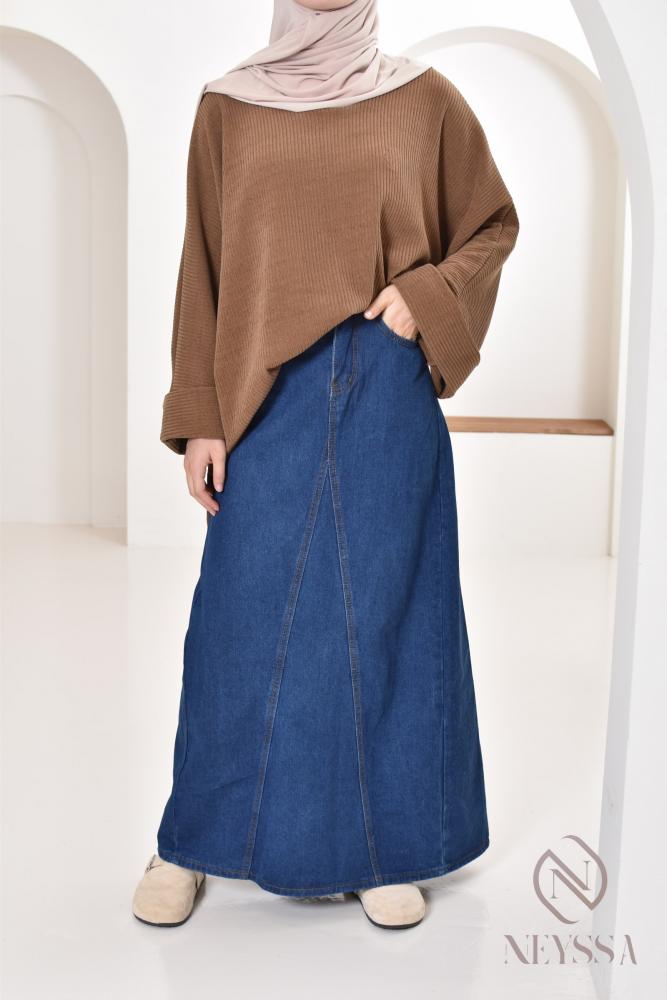 Assia long raw denim skirt