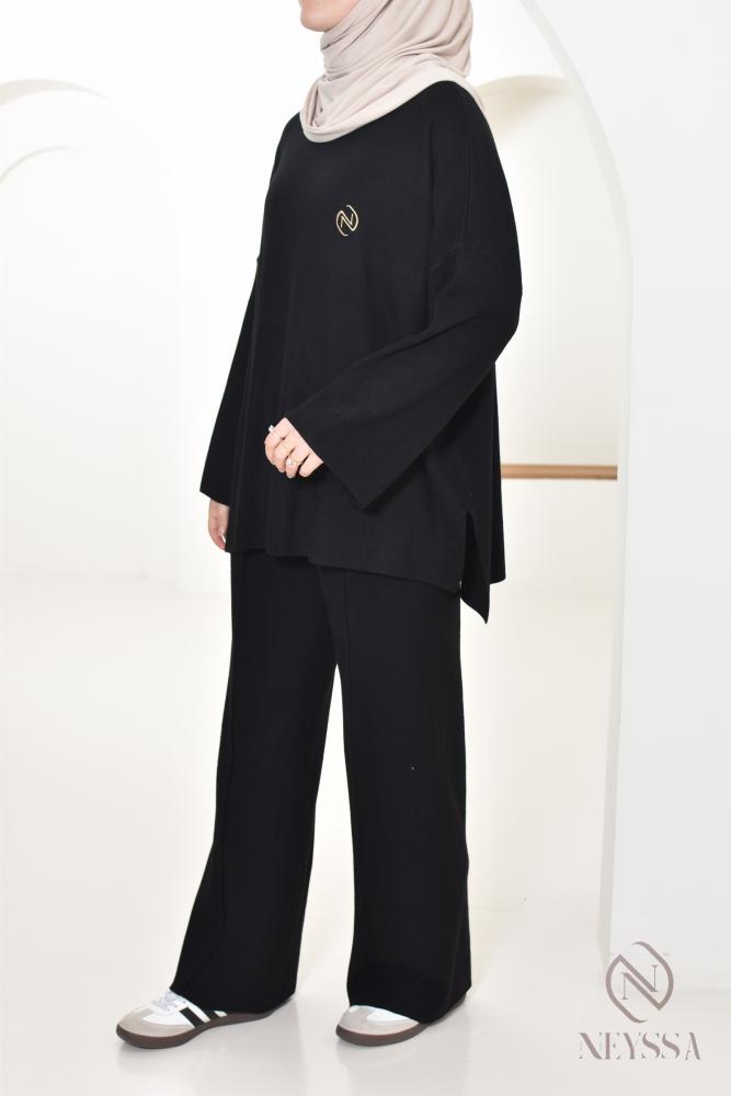 Iconic woven knit set for women Black