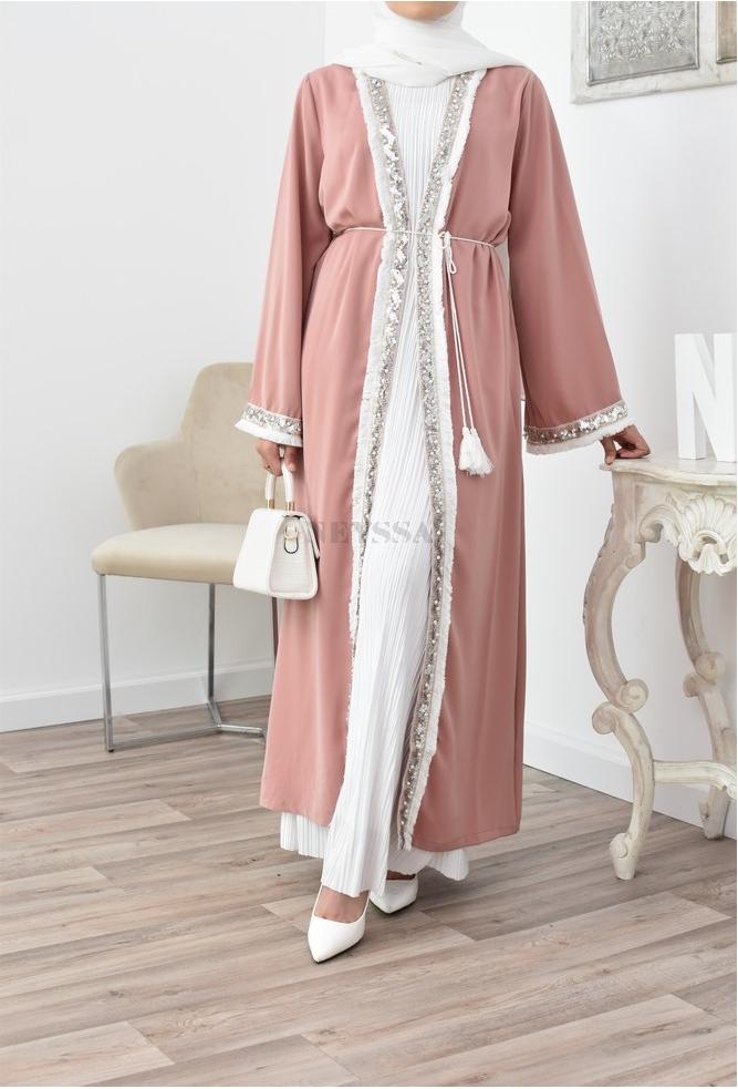 Long flowing kimono with sequins for Eid and events: