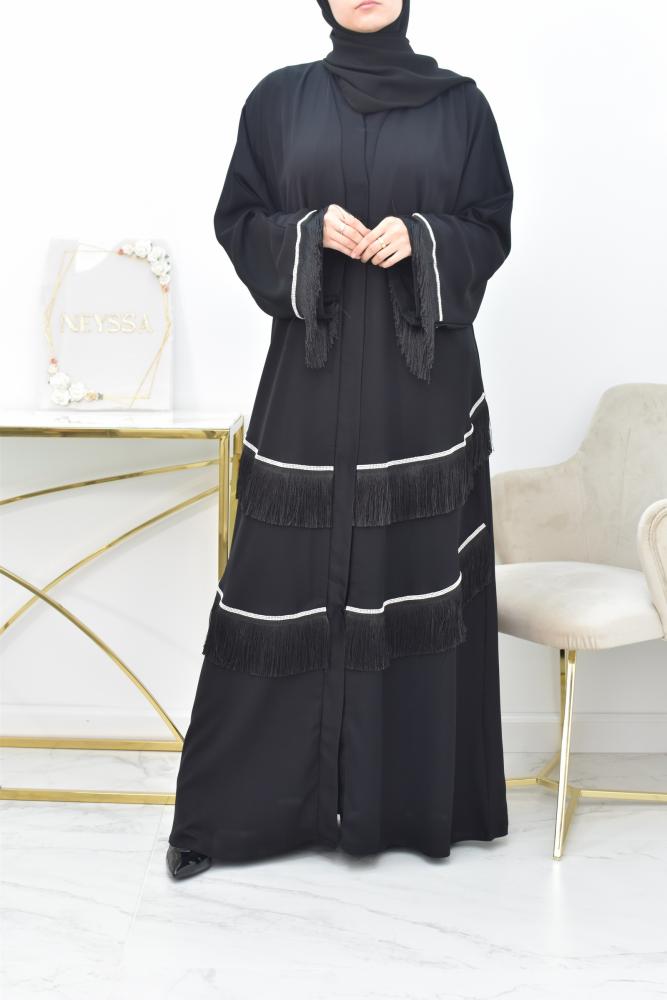 Abaya Dubai black kimono hand beaded ...