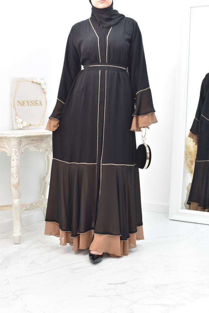 Abaya-Kimono Noriane Schwarz/Camel