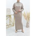 Ensemble femme jupe maille RANAAH taupe