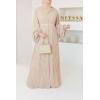 Abaya Dubai beige puffed sleeves beads Neyssa Shop