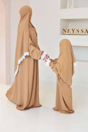 Robe de prière mère ou fille Sajidâa Dentelle chestnut