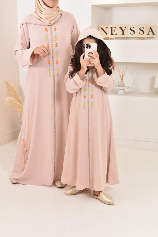 Abaya mother or daughter Chourouk Pink powdered