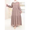 Robe longue coton broderie anglais taupe