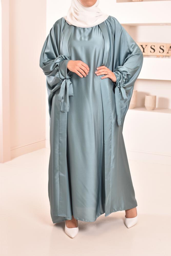 Abaya-Kimono-Set aus mintgrünem Satin Neyssa shop