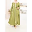 Langes besticktes Kleid Emine green anise