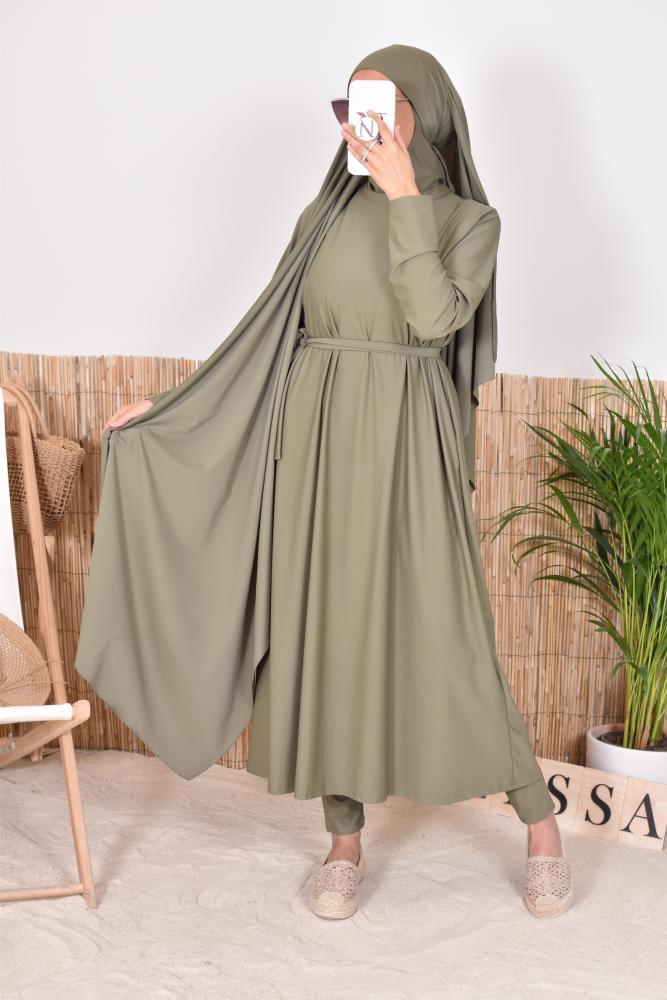 Burkini lang Hijab zum Überziehen khaki Neyssa shop