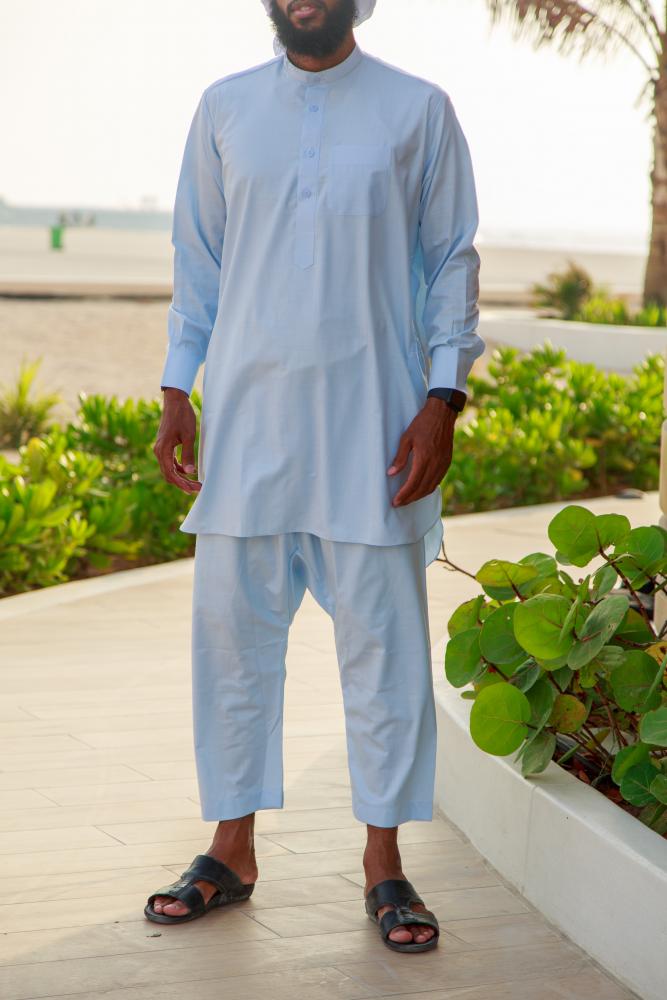 2-piece Pakistani Qamis Linen Blue