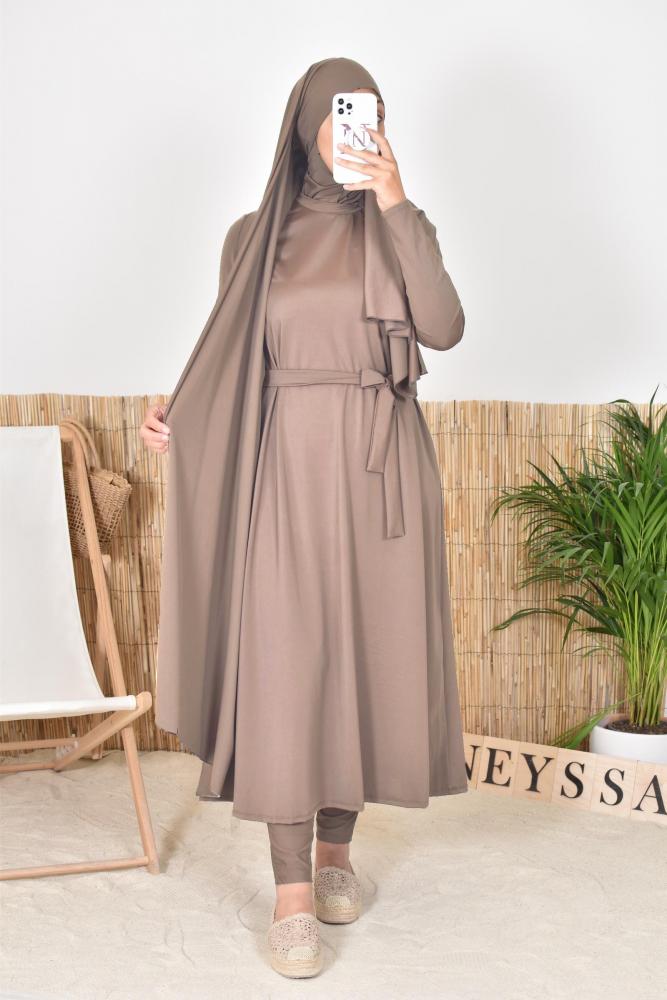Burkini long hijab à enfiler taupe Neyssa shop