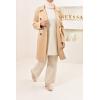Kayla Beige mid-length suede trench coat