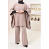 LEYSSA Taupe woven knit set for women