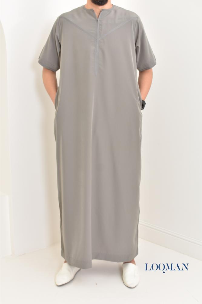 Qamis Emirati short sleeves grey taupe