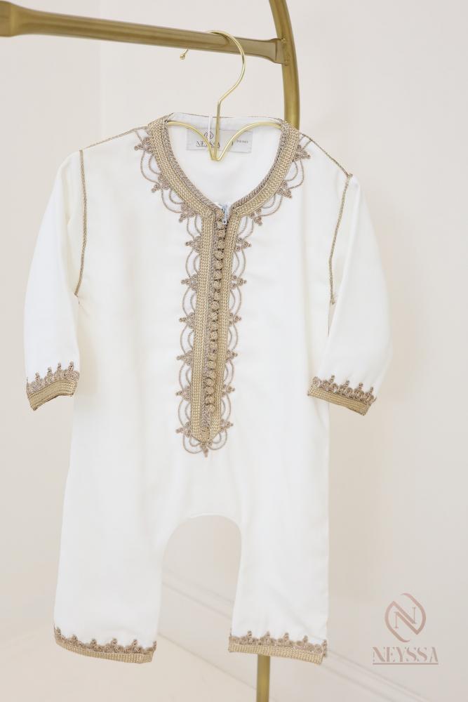 Grenouillère bébé caftan blanc / doré CYANA