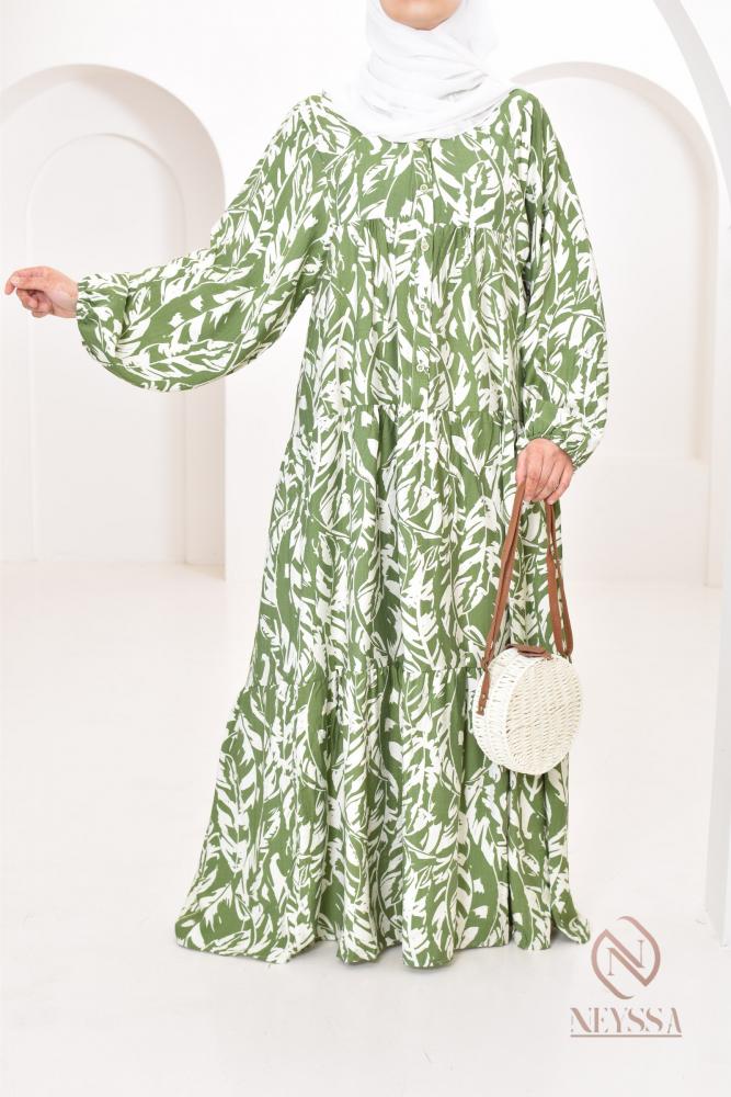 Robe longue verte avec imprimée 