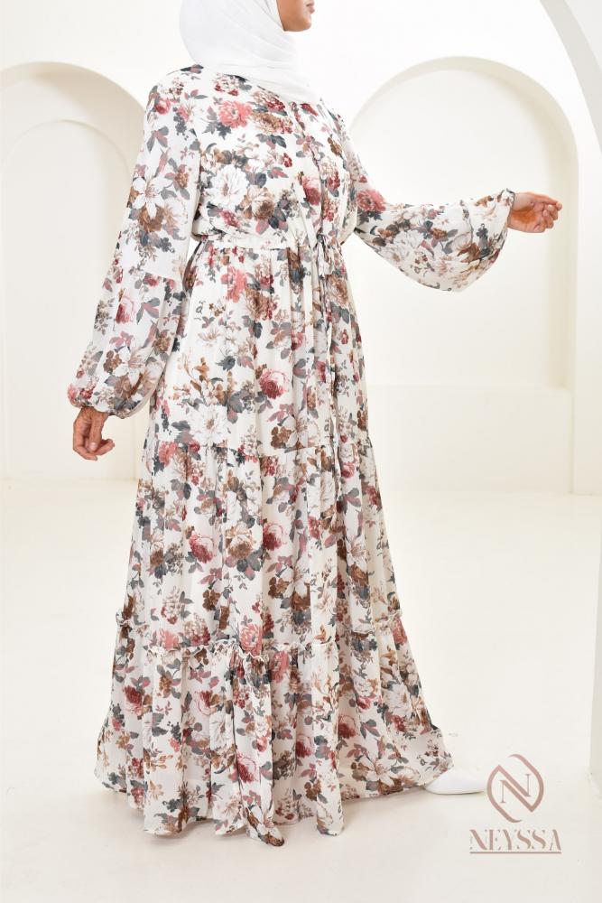 Robe longue fleurie Blanche Neyssa-Shop