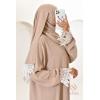 Abaya hijab integrated embroidered Mawazine Dark Nude