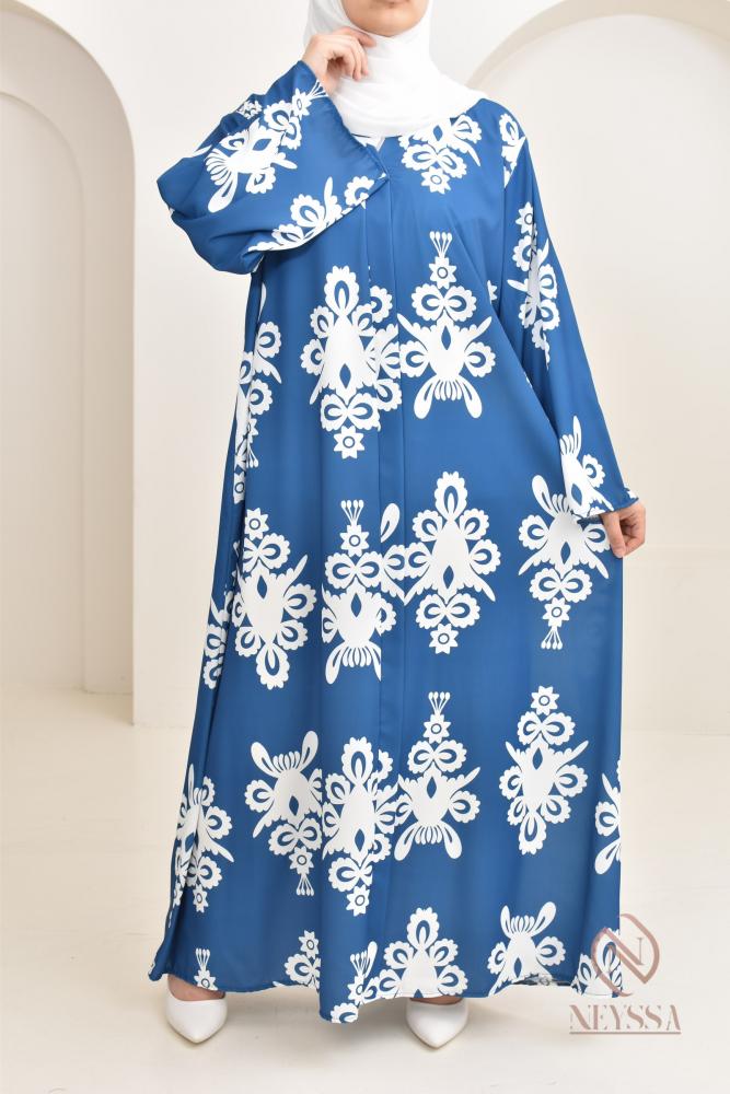Langes Kleid in großen Größen mit Druck OYA Blau