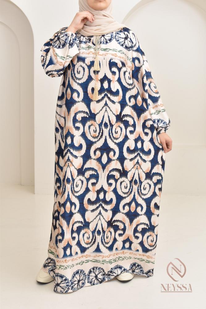 Bedrucktes langes Kleid Blau Neyssa Shop