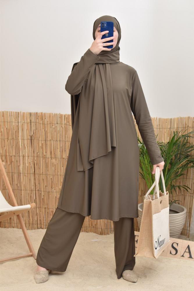 Langer Hijab-Burkini zum Binden CAPPADOCE Khaki